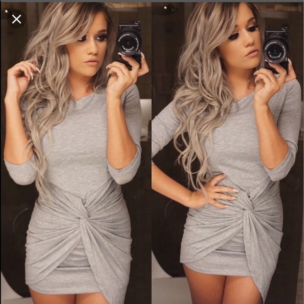 White Fox Boutique Gray Twist Front Dress